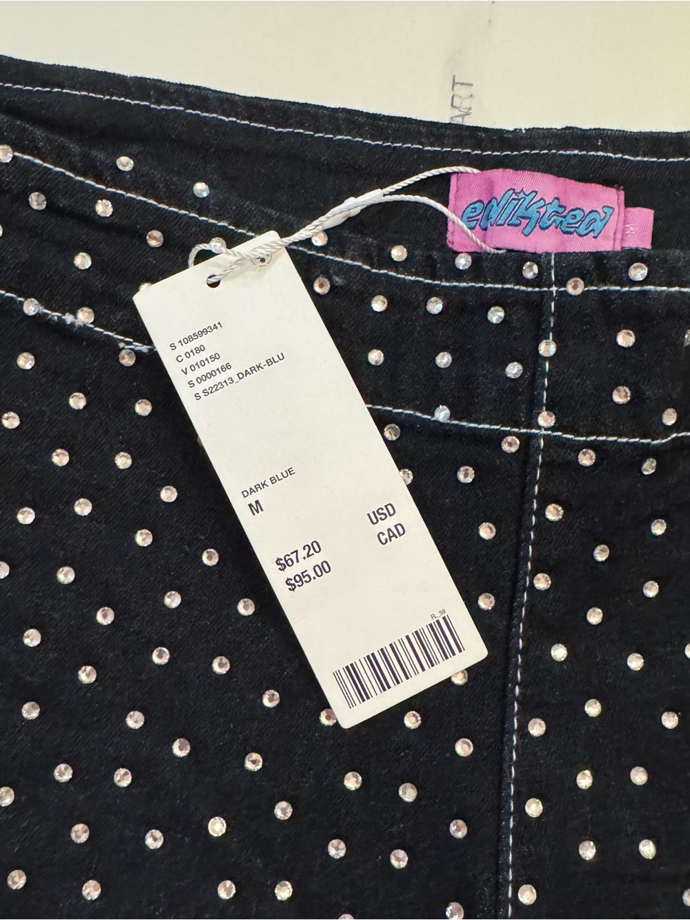 Edikted Moirah Rhinestone Denim Micro Shorts - Picture 9 of 11